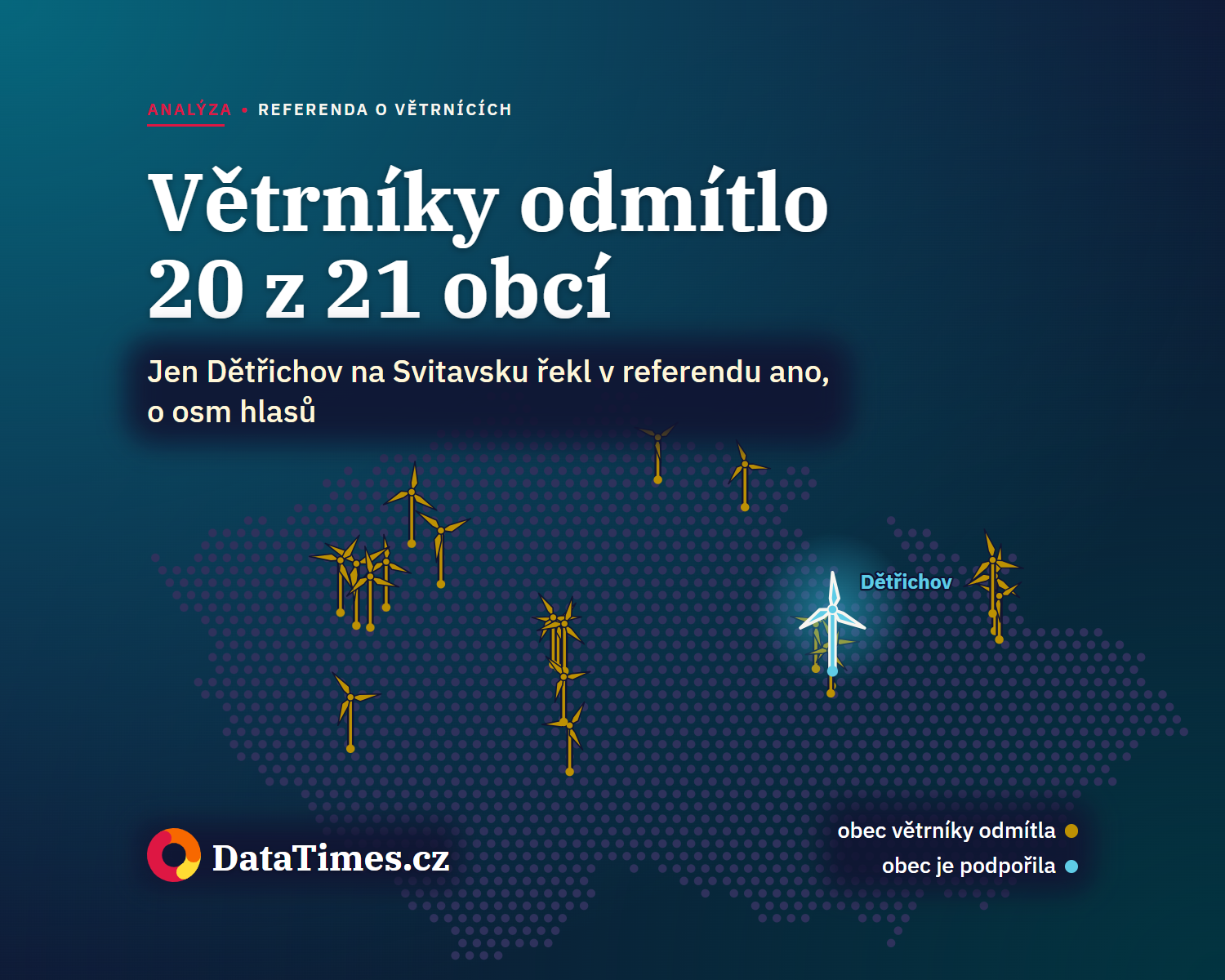 Větrníky odmítlo 20 z 21 obcí, které o nich hlasovaly s komunálními volbami